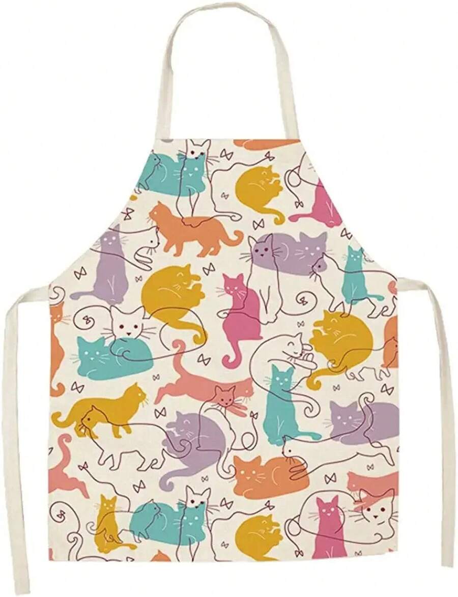 Home Cooking For Cats - Sevimli Renkli Kediler Desen Mutfak Önlüğü